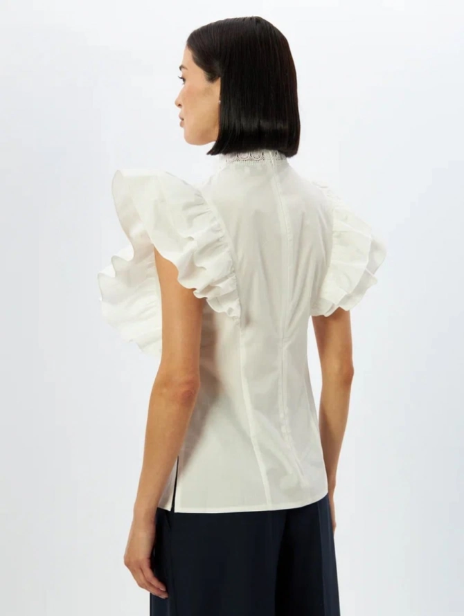 Блузка из хлопка с крыльями и кружевом OD-912-1 белый