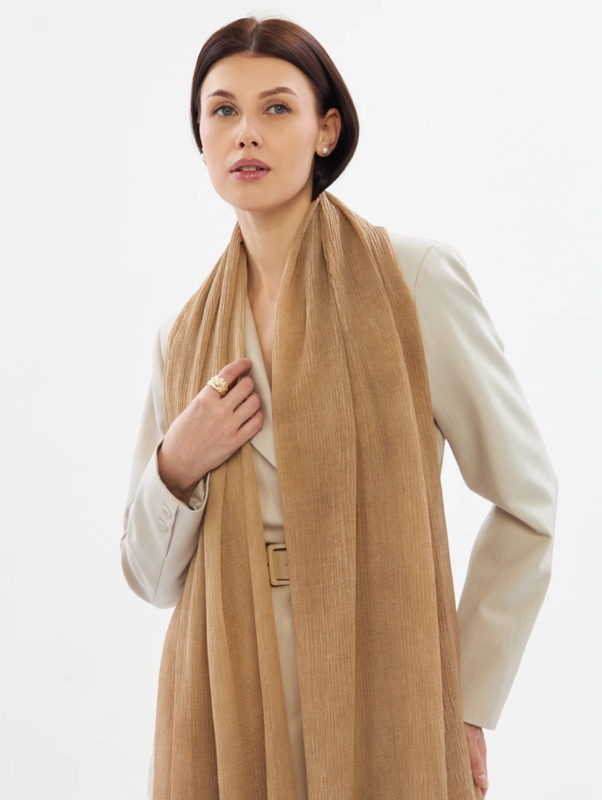 Палантин жатый двусторонний бежевый DRK-1455-31