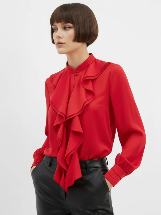 Блузка с отлетными рюшами OD-914-4 красный