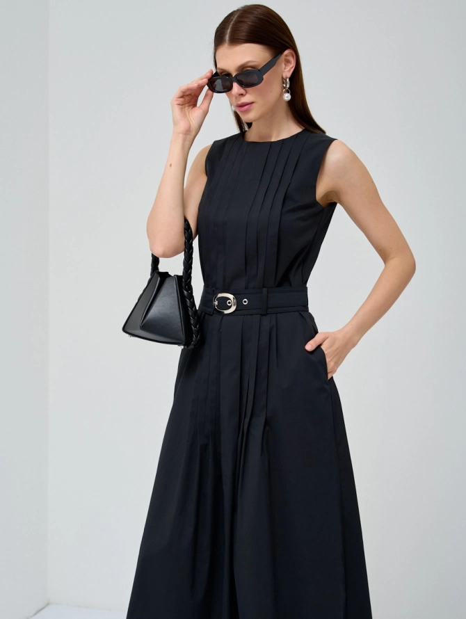 Платье хлопковое с поясом черное