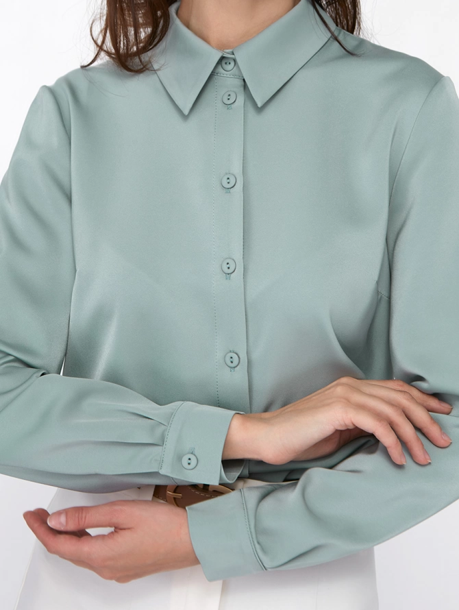 Блузка с галстуком ментоловая