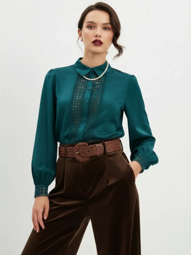 Блузка с кружевом OD-808-3 зеленый
