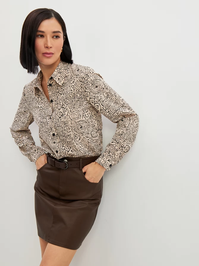 Блузка из шифона OD-887-2 бежевый с черным