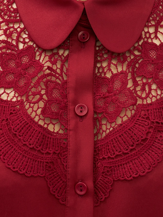 Блузка с кружевом на полочке OD-892-3 бордовый