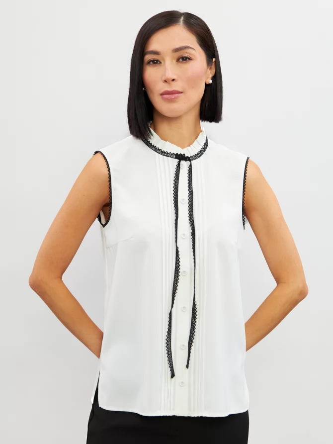 Блузка без рукавов с отделкой из тесьмы OD-973-1 белый