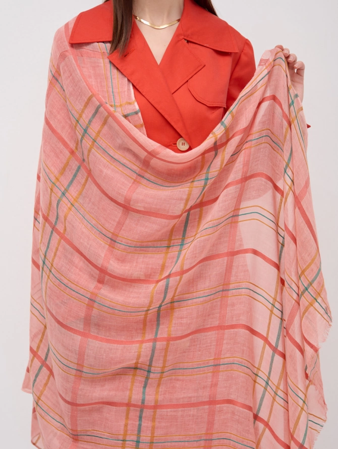 Палантин в клетку с бахромой NN2-14-2