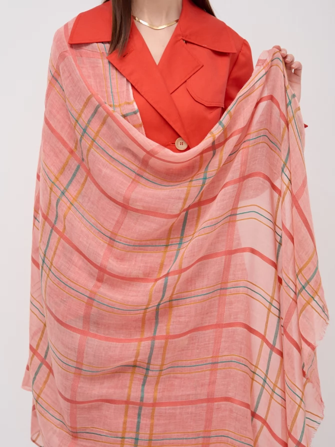 Палантин в клетку с бахромой NN2-14-2