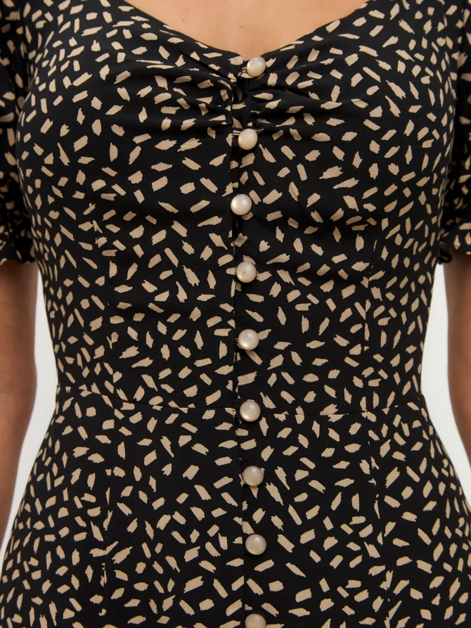 Платье штапель OD-712-7 черный с бежевым