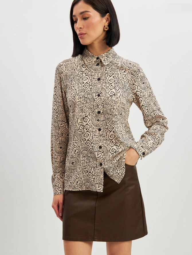 Блузка из шифона OD-887-2 бежевый с черным