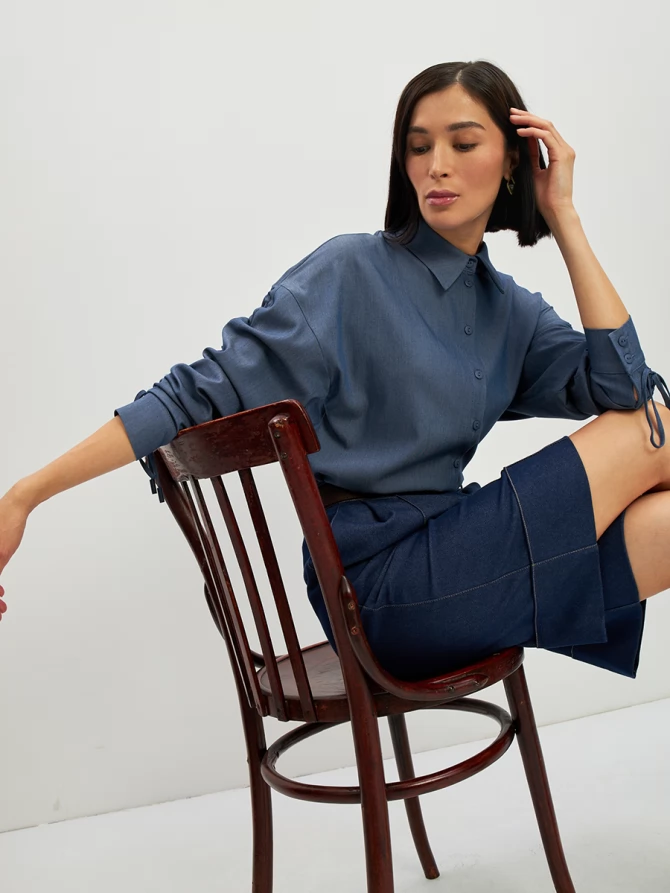 Блузка тонкая джинса OD-858-4 темный джинс