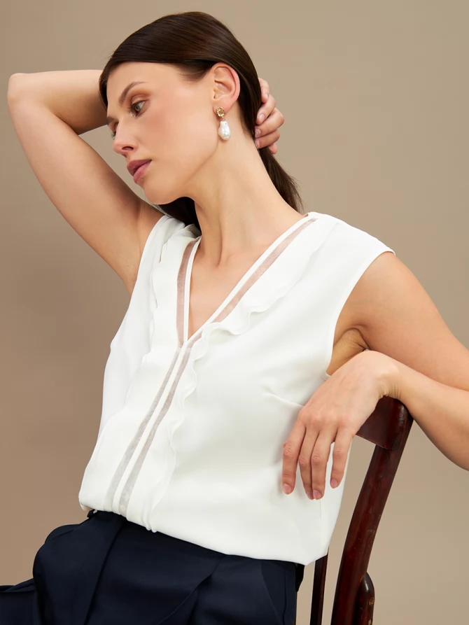 Топ со вставкой из органзы OD-975-1 белый