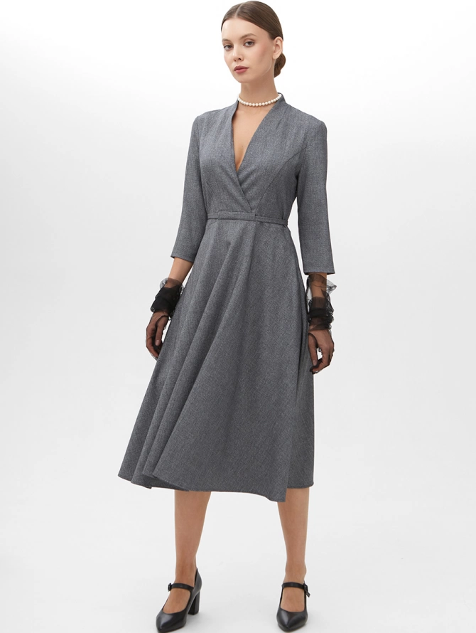 Платье с воротником стойка OD-885-1 темно-серый