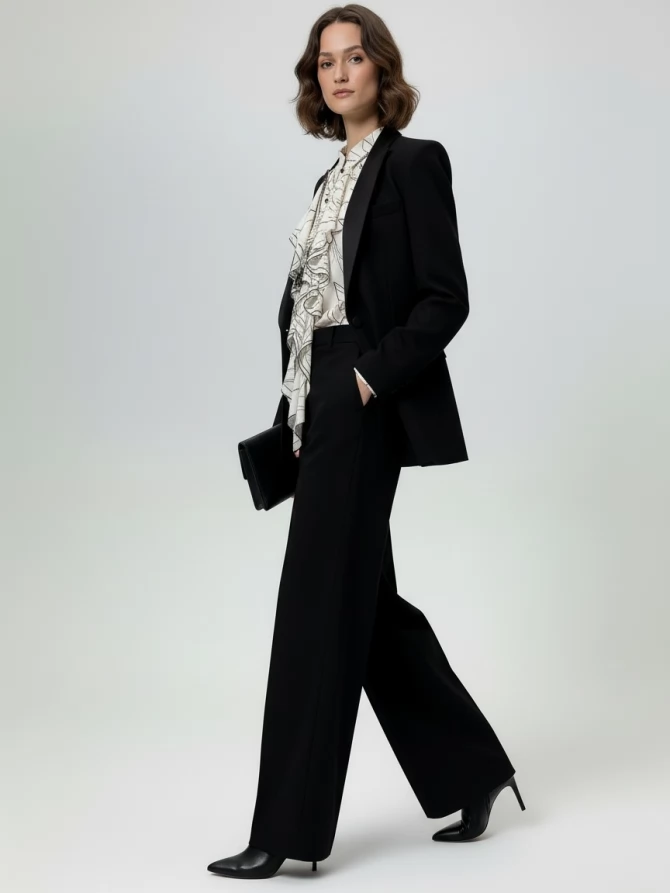 Блузка с отлетными рюшами OD-914-6 молочный с черным