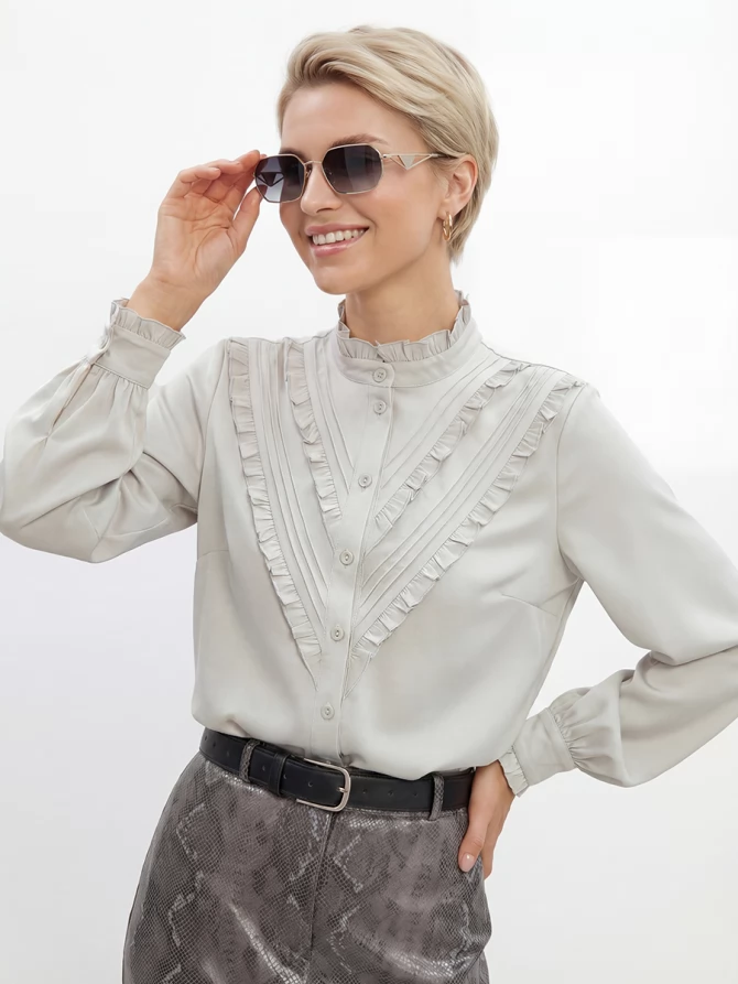 Блузка с рюшами OD-884-6 серо-коричневый