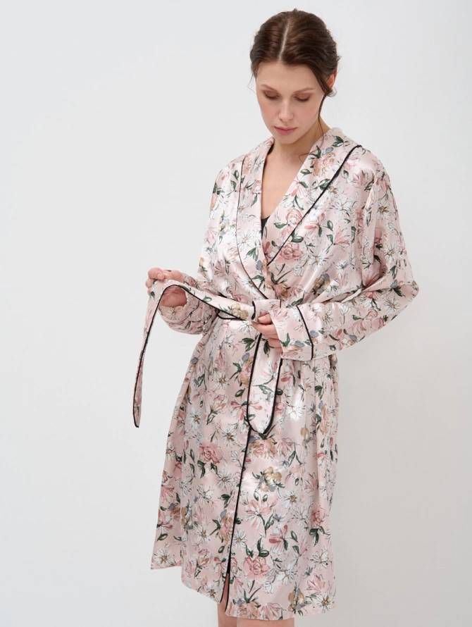 Комплект халат и сорочка из армани-шелка с цветочным принтом
