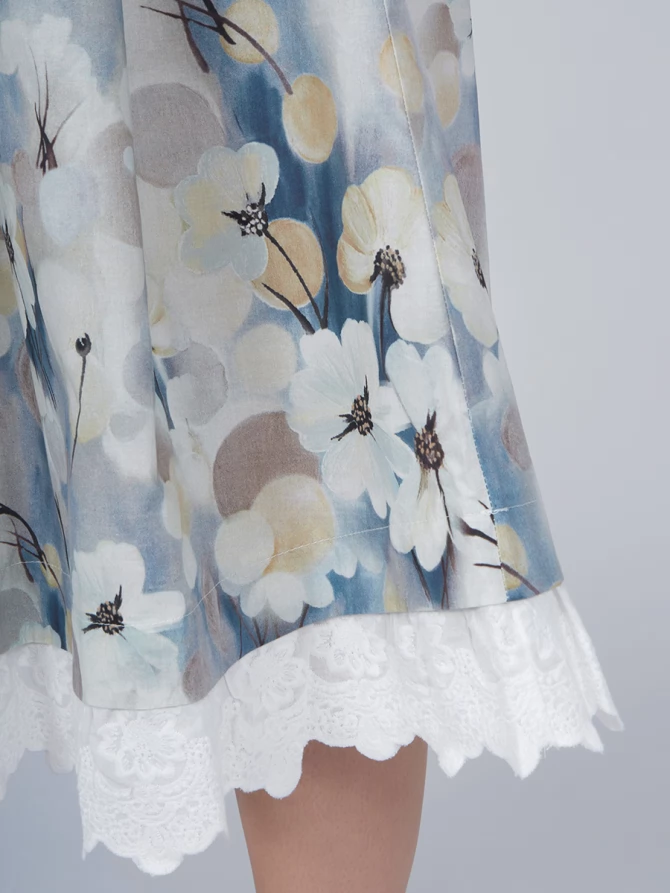 Платье из хлопка без воротника OD-727-9 крупные цветы на белом