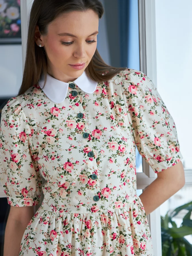 Платье хлопок OD-790-6 молочный мелкий цветок