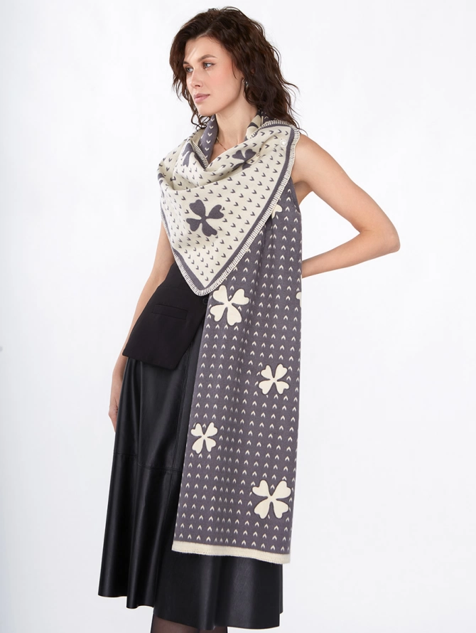 Палантин женский двусторонний с узором клевер RH10-2253-2