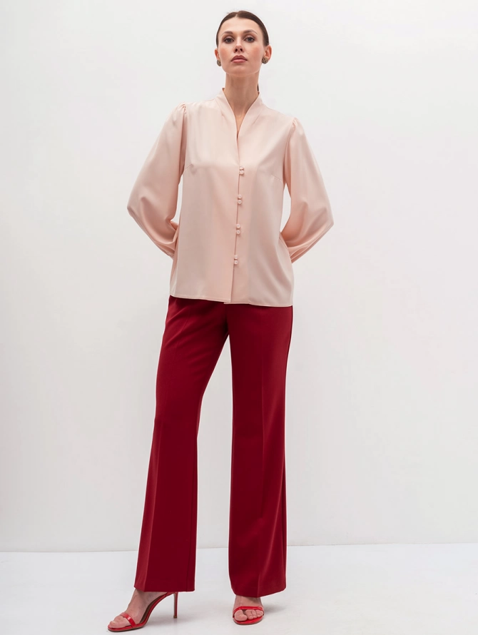 Блузка прямого силуэта с пышными рукавами, бледно-розовая