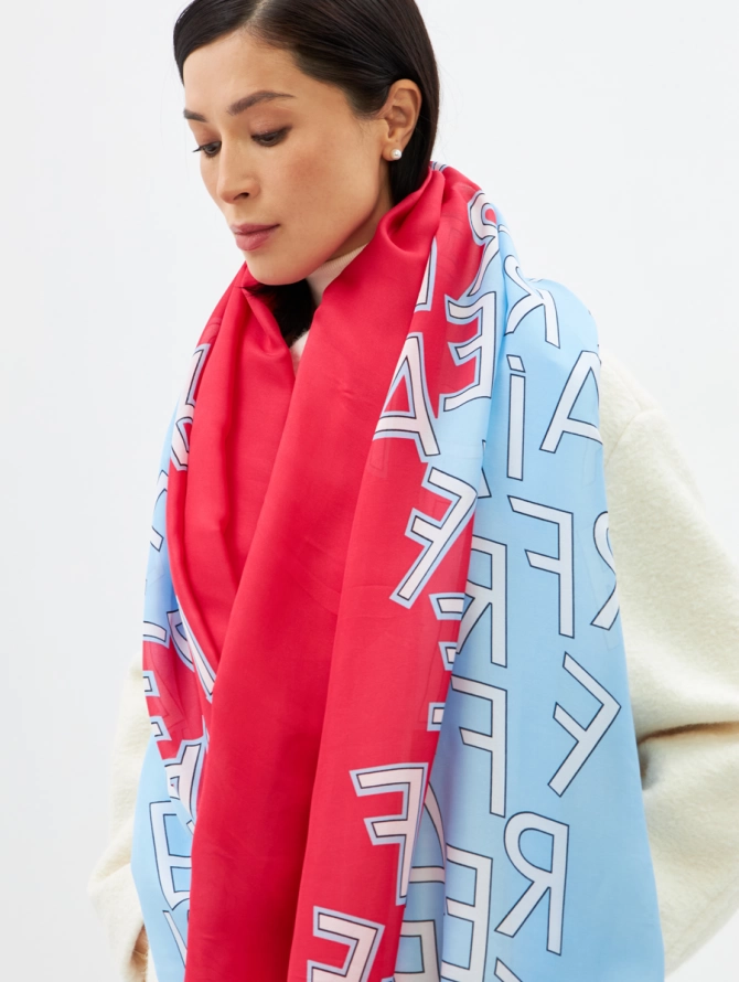 Палантин женский двусторонний арт-деко с атласной текстурой D2-1352-2