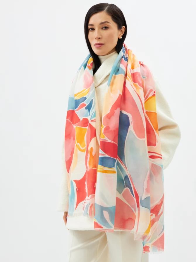 Палантин женский двусторонний с принтом арт-деко D2H-1351-1