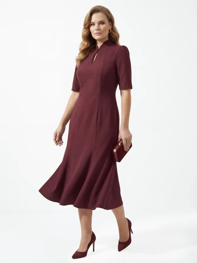 Платье воротник-капля OD-761-3  бордо