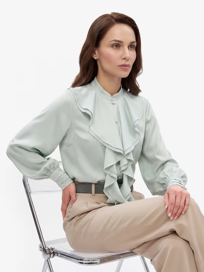 Блузка с отлетными рюшами OD-914-7 полынь