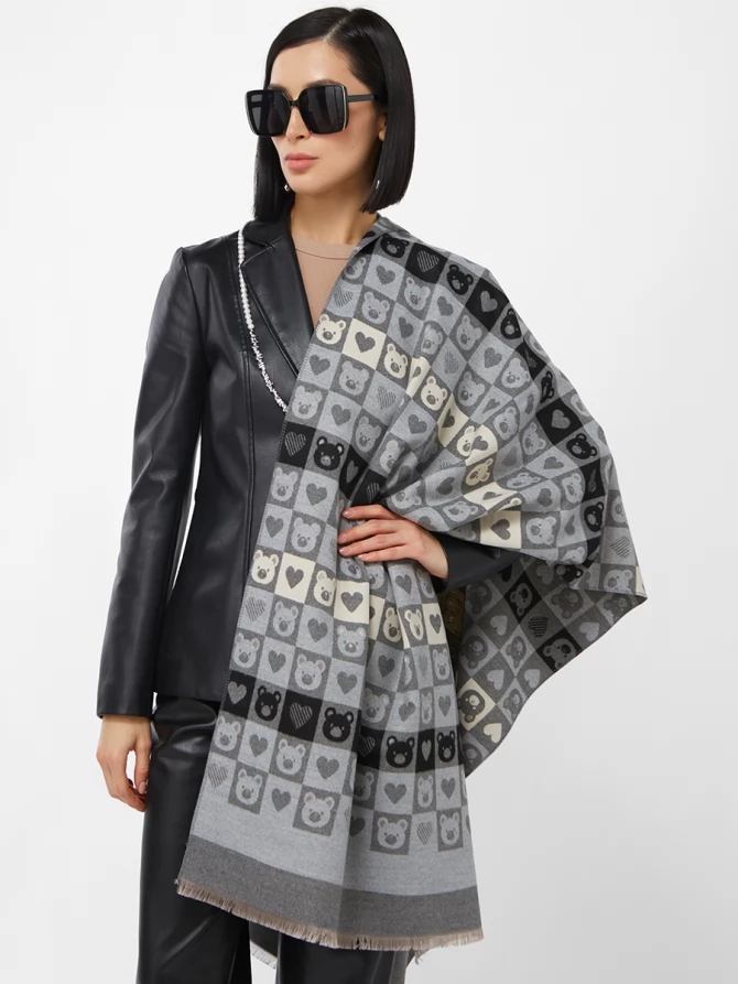 Палантин женский с принтом "Мишки и сердца", двусторонний