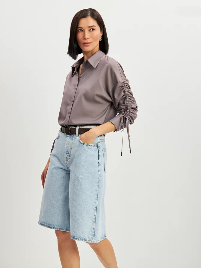 Блузка тонкая джинса OD-858-2 пыльно-лиловый