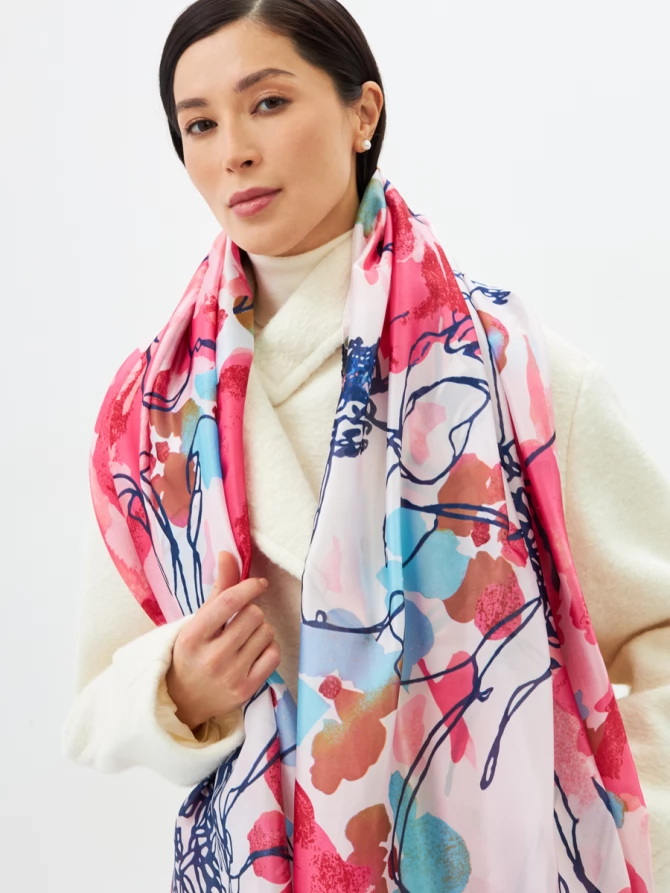 Палантин женский двусторонний с принтом арт-деко D2-1351-1