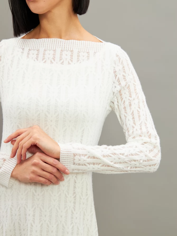 Платье из трикотажного кружева OD-904-1 белое