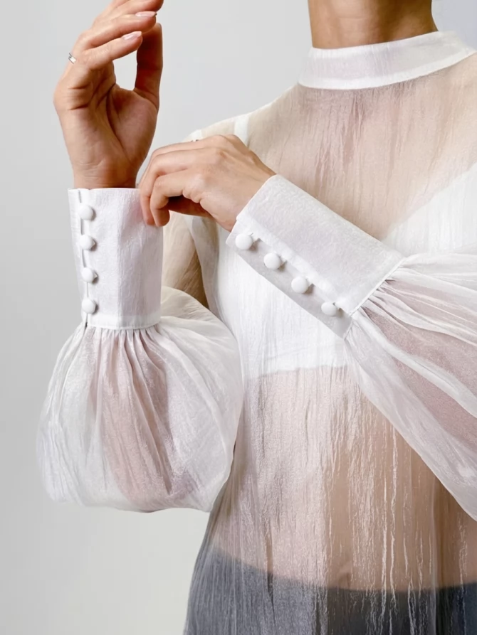 Блузка из органзы со съемным воротником OD-930-1 синий