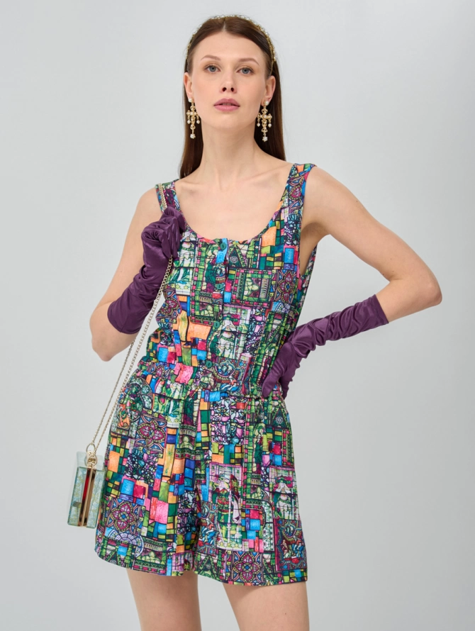 Комбинезон короткий с витражным принтом