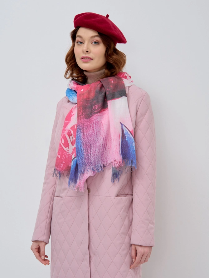 Палантин с ручной росписью и бахромой