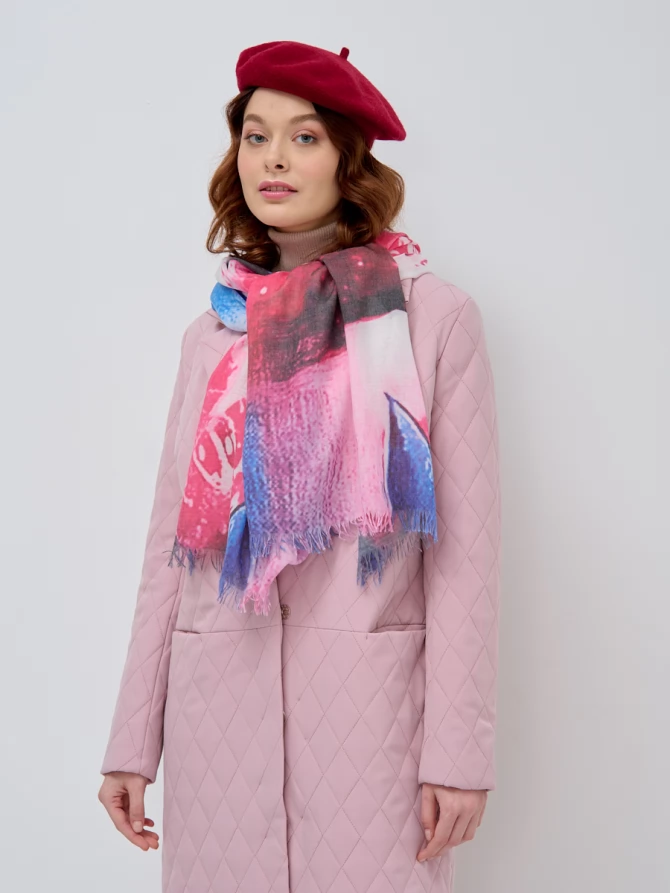 Палантин с ручной росписью и бахромой