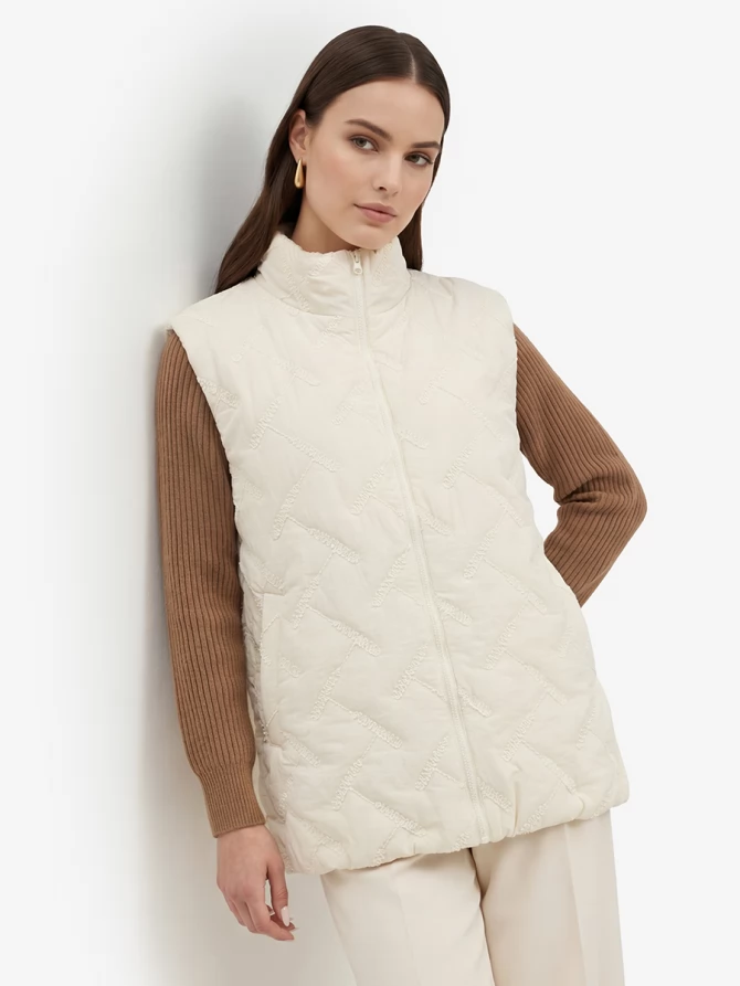 Жилет стеганый на молнии OD-1049-1 бежевый