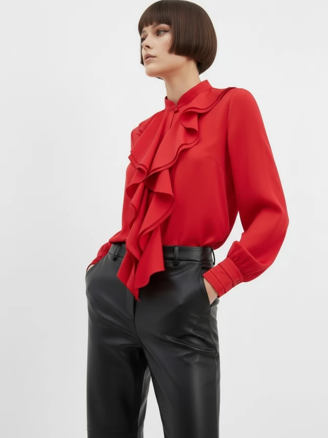 Блузка с отлетными рюшами OD-914-4 красный