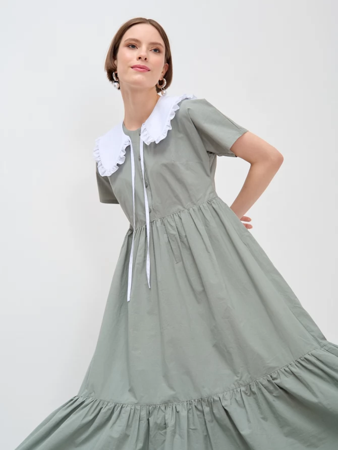 Платье хлопковое удлиненное с воланом