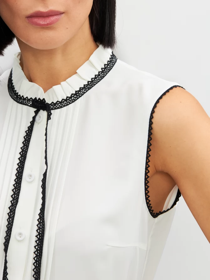 Блузка без рукавов с отделкой из тесьмы OD-973-1 белый