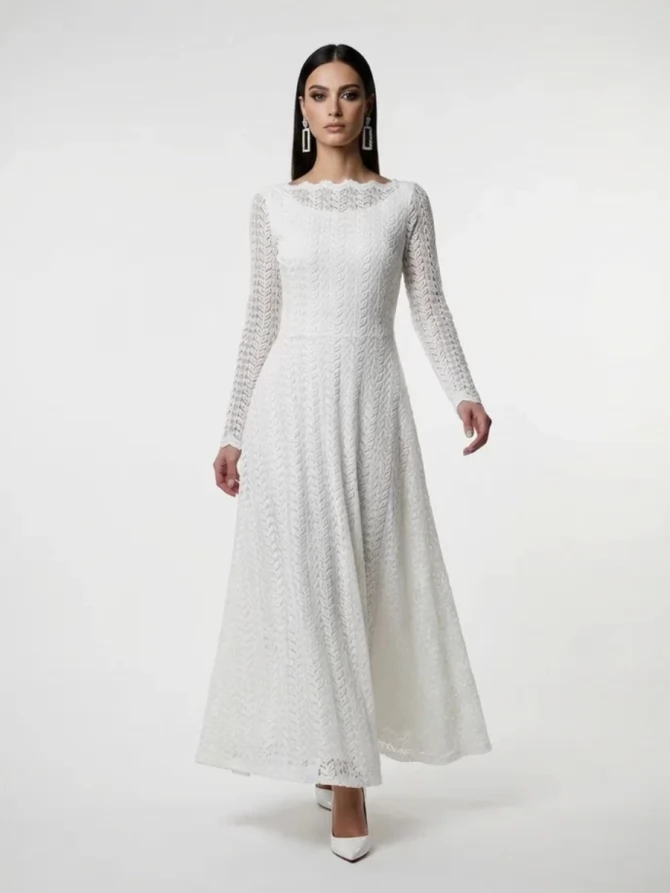 Платье из трикотажного кружева OD-904-4 белое