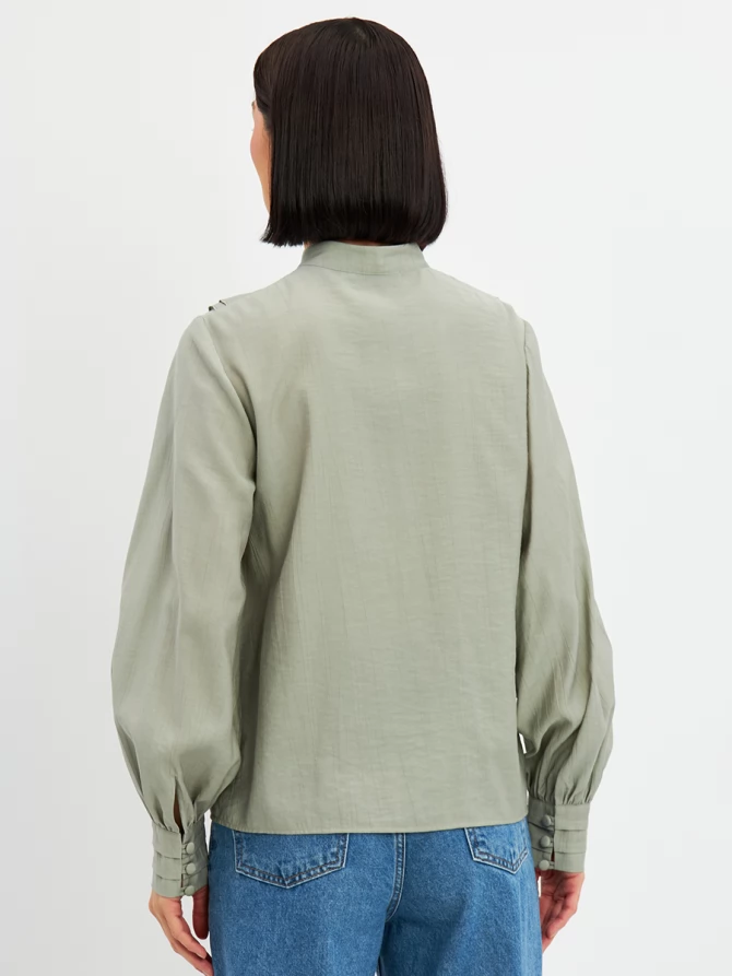 Блузкас отлетными рюшами OD-914-3 полынь