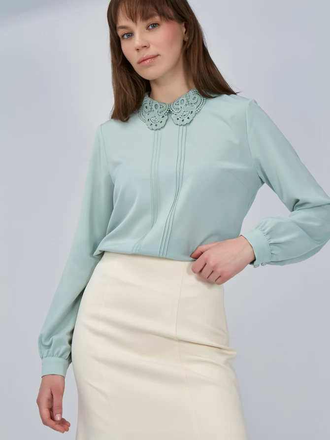Блузка с кружевным воротником OD-861-5 светло-зеленый