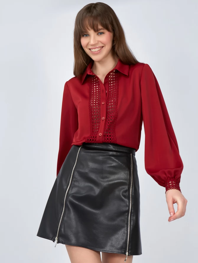 Блузка с кружевом OD-808-2 бордовый