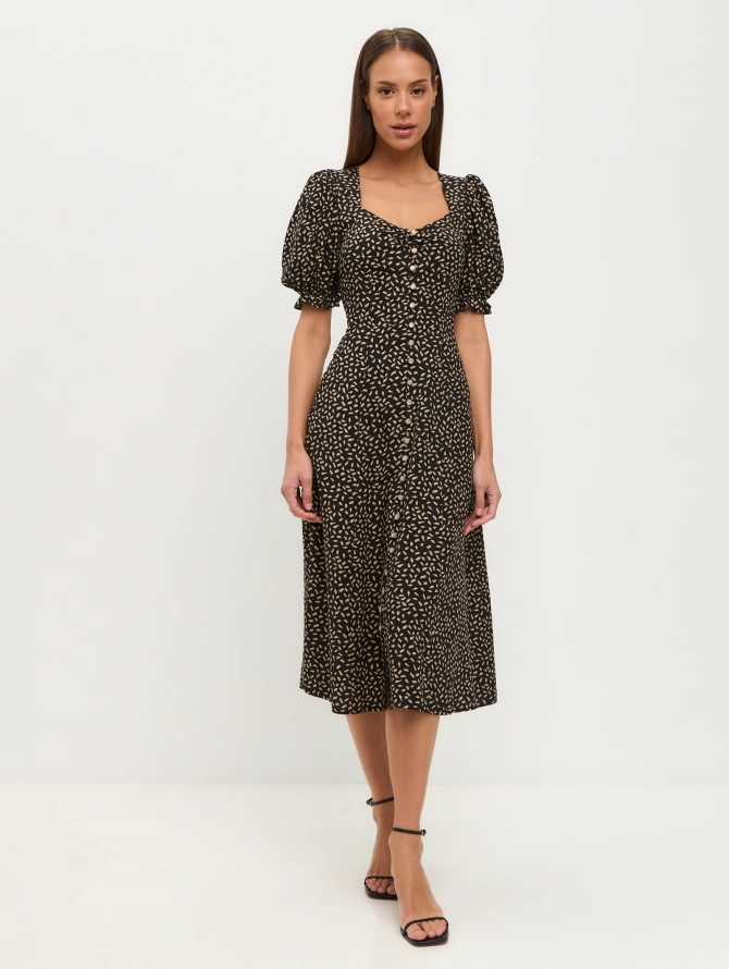 Платье из штапеля OD-712-7 с бежевым принтом