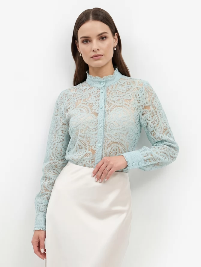 Блузка из кружевной ткани OD-977-4 бирюзовый