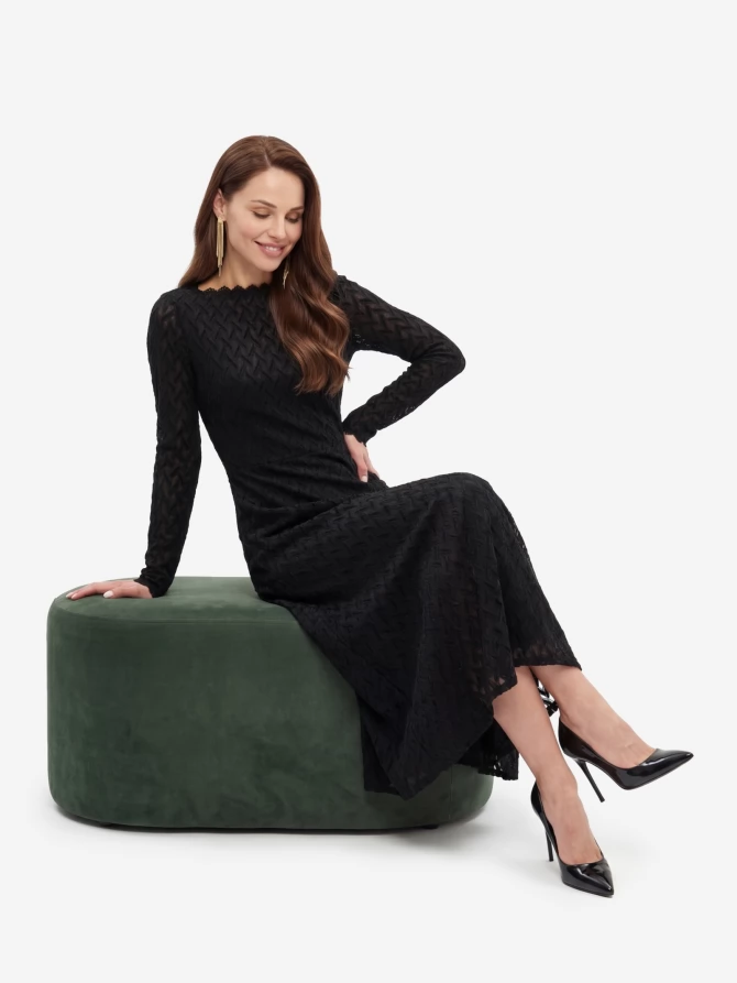 Платье из трикотажного кружева OD-904-3 черный с фестонами