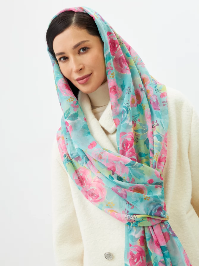 Палантин женский двусторонний с акварельным принтом D2H-13-2