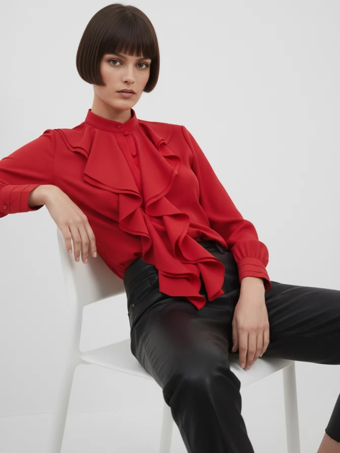Блузка с отлетными рюшами OD-914-4 красный