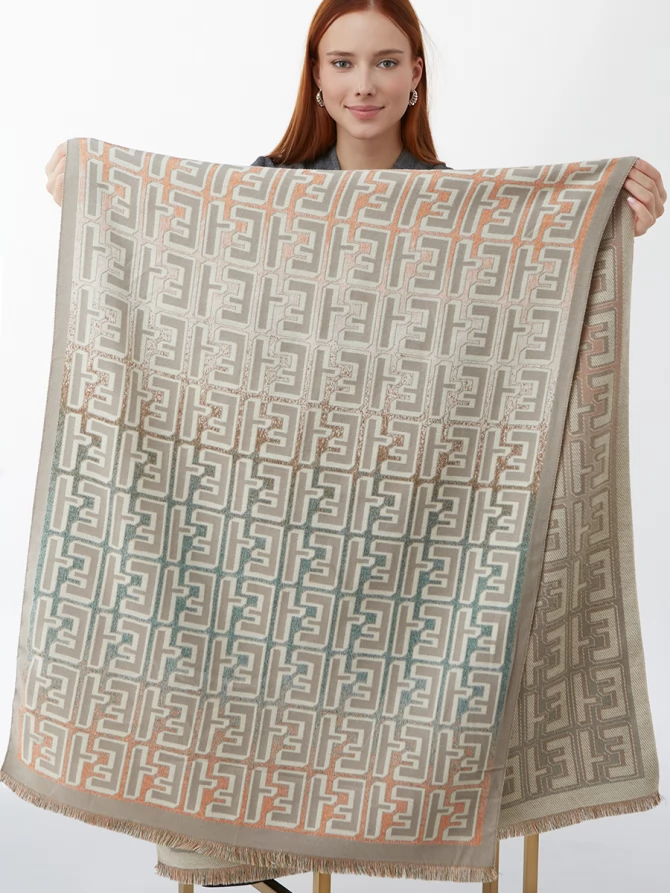 Палантин двусторонний с геометрическим узором