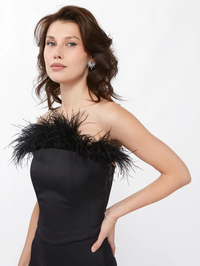 Блузка со съёмными перьями (корсет) OD-897-1 черный